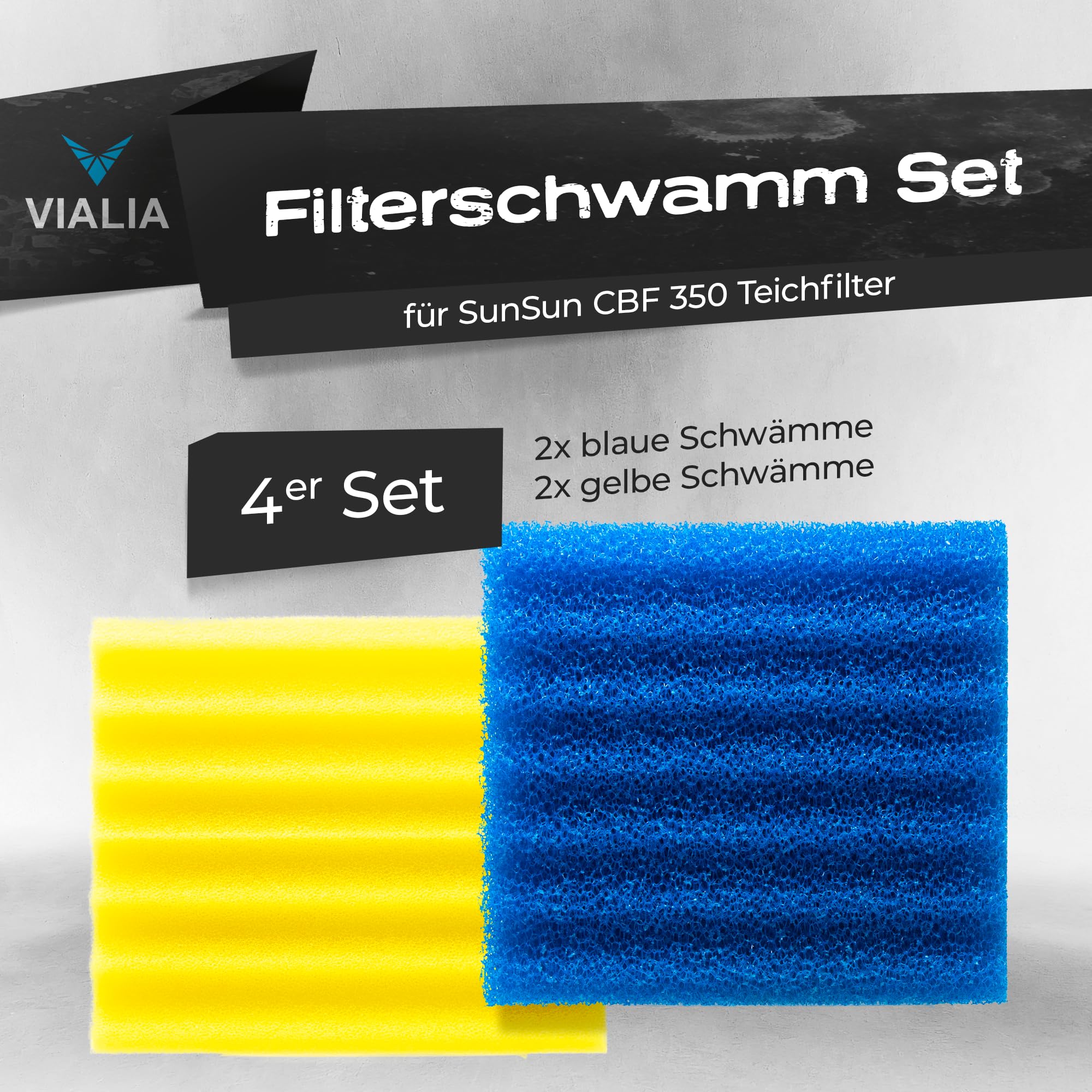 Filterschwämme Ersatzteil Set für CBF-350 Bio-Teichfilter | 4er Set Filtermatten (2X blau, 2X gelb) | 22,5x20x8,5 cm | Hohe Filterleistung für klares Teichwasser | Langlebig & passgenau