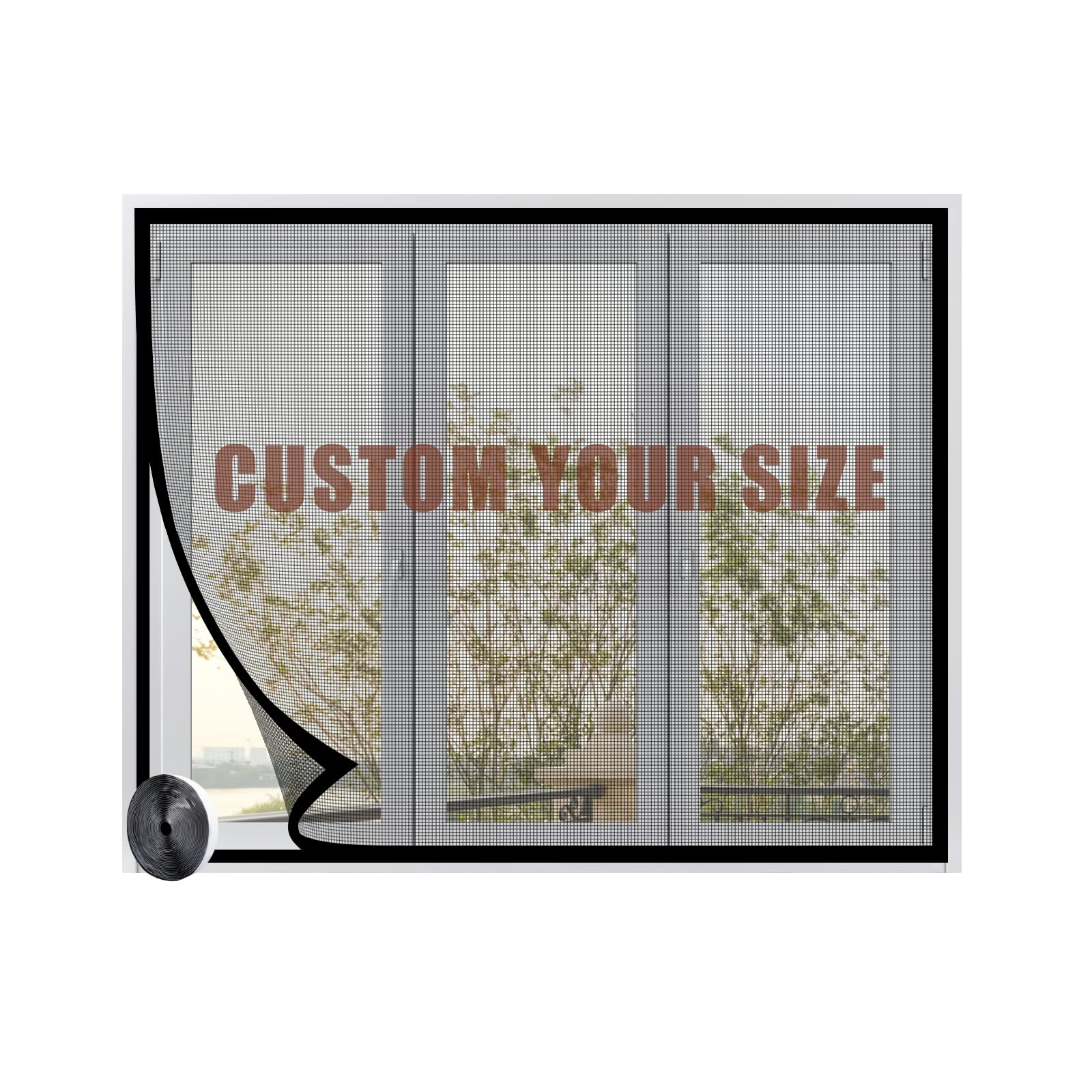 yotacheCustom Size Fly Screen Door, Reinforced Polyester Anti-Tearing Mosquito for Patio Doors High Transparent Hands Free Entry Great for Pet and Kid, Black, White, Grey