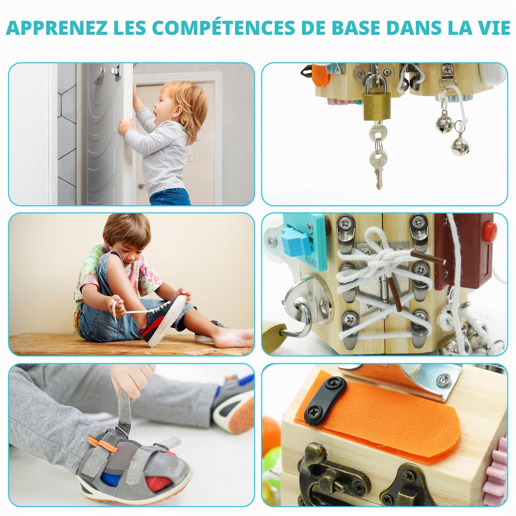 Busy Board Jouet Educatif pour Apprendre Motricité Fine,15 en 1 Busy Board Bois Cubique Activit Sensoriel pour Enfants,Jeux Portable pour Enfants Activités Montessori 3 4 Ans