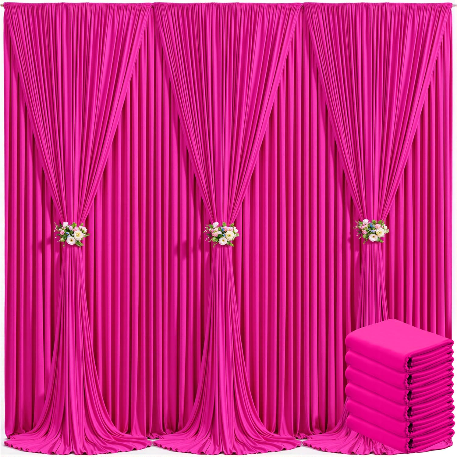 Suppromo 6 Panels Hot Pink Backdrop Curtain for Parties Fuchsia Wrinkle Free 30ft x 10ft Backdrop Drapes Panels for Baby Shower Birthday Photo Photography Fabric Background Decoration