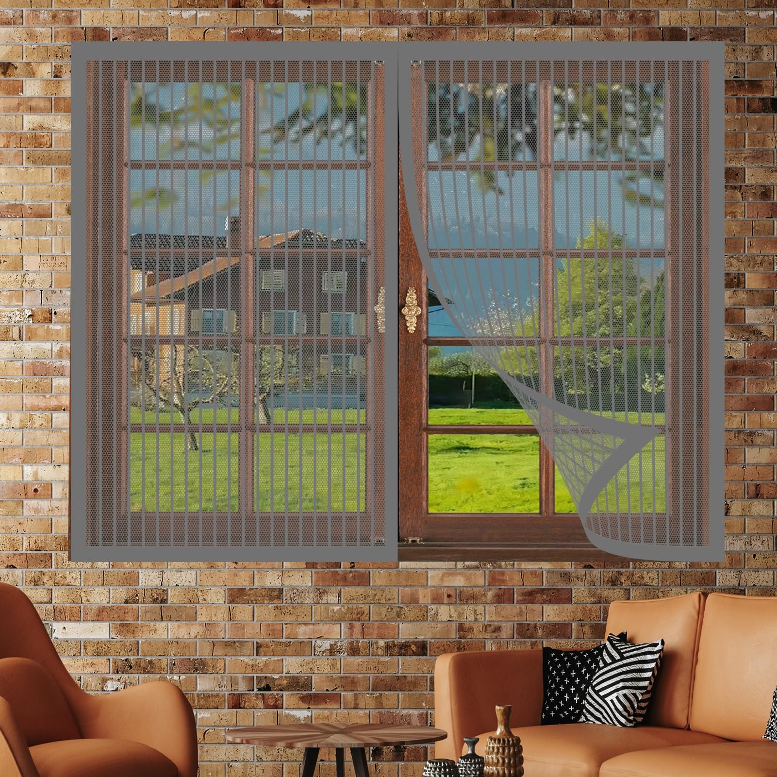Magnetic Window Screen 146 x 146 cm No Drilling Required Fly Net for Windows Magnetic Closure Fitted to Multiple Windows, Grey