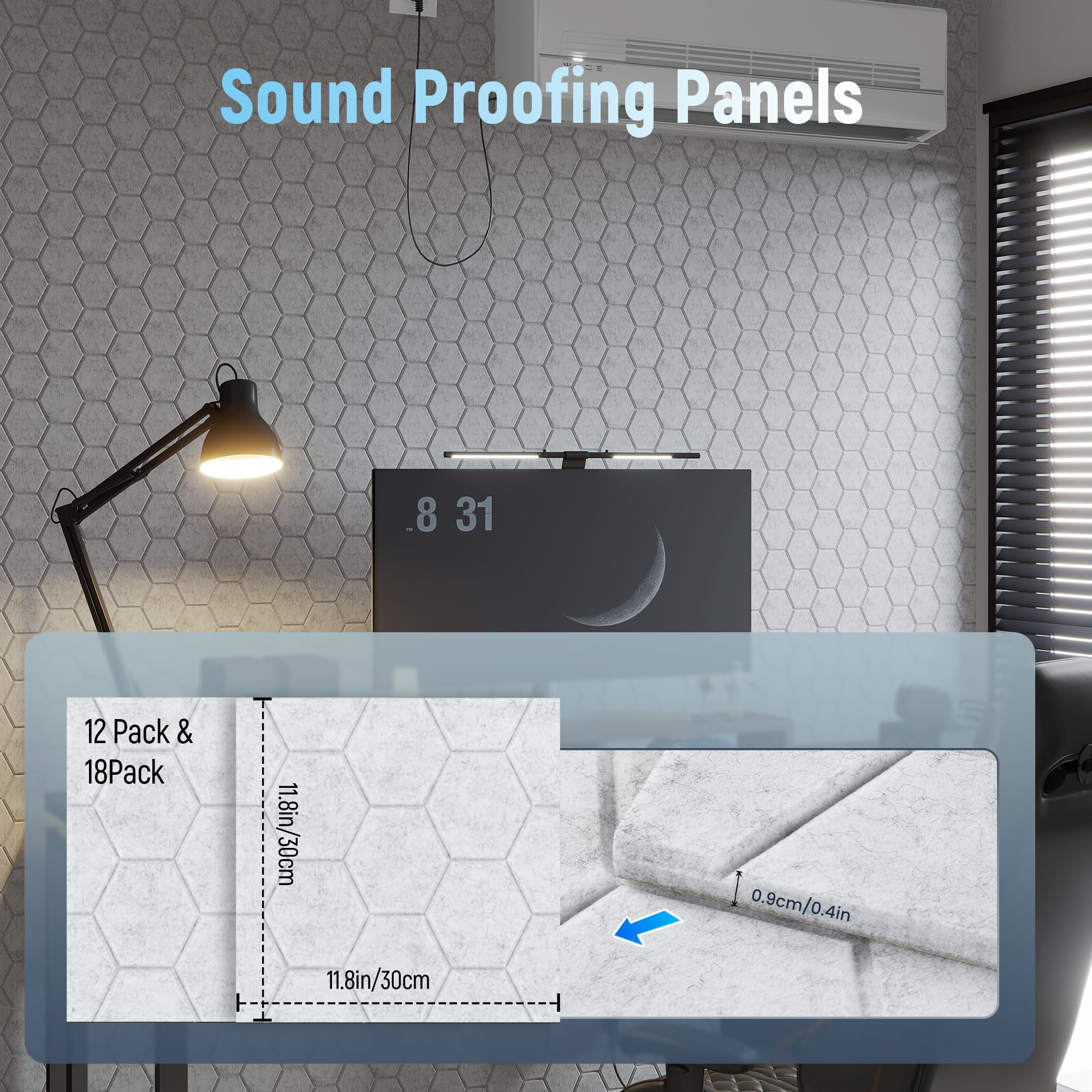 Paneles a prueba de sonido con espuma acústica, paneles de pared acústicos autoadhesivos para insonorización, hexágono gris, cancelación de ruido, paneles absorbentes de sonido para sala de juegos
