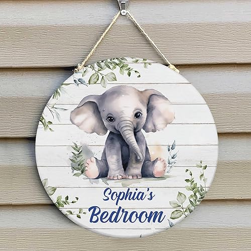 Miniatura 4 de Hyturtle Letrero personalizado de elefante, letrero personalizado de bosque, nombre del niño, letrero de puerta de niños, decoración de pared de