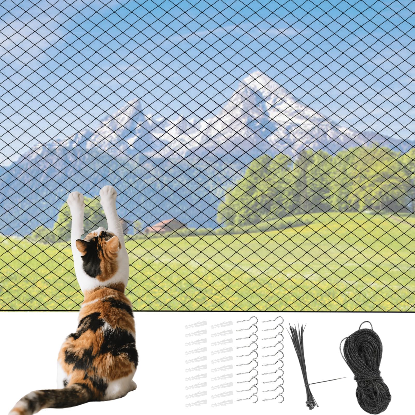Katzennetz Balkon - Outdoor Sicherheitsnetz für Katzen | Balkonschutz für Garten, Wohnung, Fenster & Terrasse - Einfache Installation, Haustierfreundlich