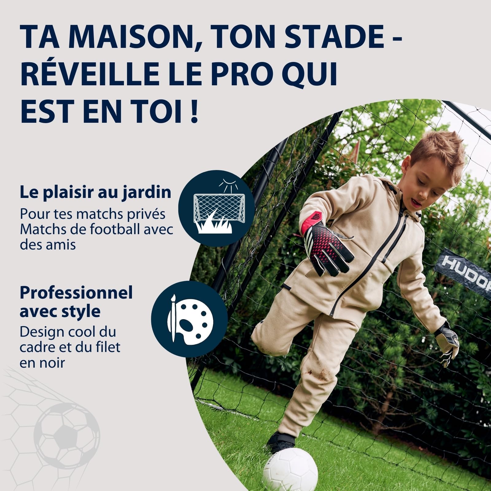 HUDORA But de Football Solid 25 - But de Football Stable pour Enfants & Adultes - Résistant aux intempéries avec Filet en Polyester à Mailles serrées - pour s'amuser & s'entraîner l'extérieur