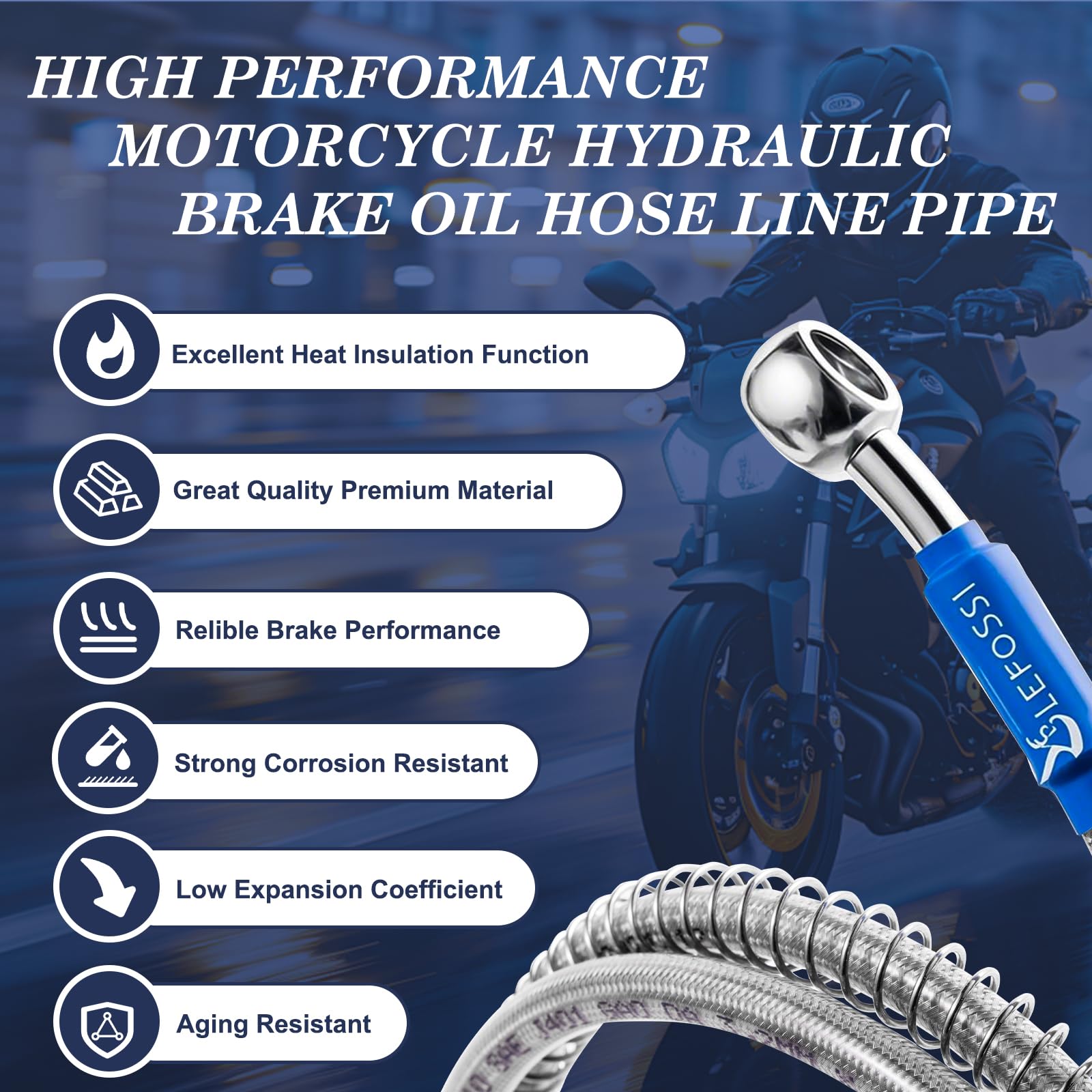 800mm 80cm Universal Moto Tuyau De Frein Tressé en Acier Hydraulique Renforcer Frein Embrayage Huile Tuyau Tuyau De Conduite Compatible con Motorcycle Pit Dirt Street Sport Bike Enduro Motocross