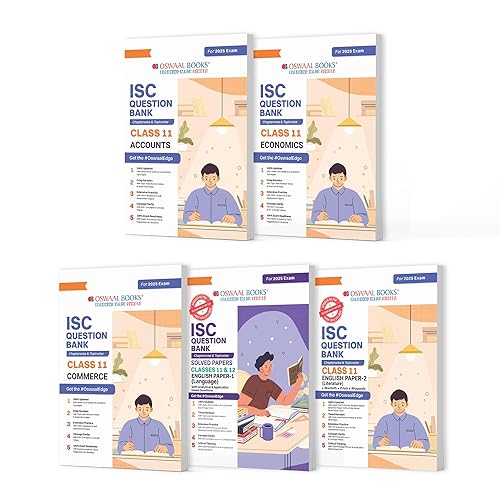 Oswaal ISC Question Bank Chapter-wise Topic-wise Class 11 (Set of 5 Books) Accounts, Economics, Commerce, English Paper-1 &amp; 2 For 2025 Board Exams