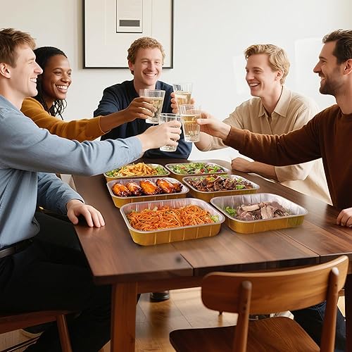 Miniatura 7 de Bandejas de papel de aluminio con tapas (paquete de 15 con tapas), 9 x 13, bandejas de aluminio resistentes, bandejas de aluminio desechables,