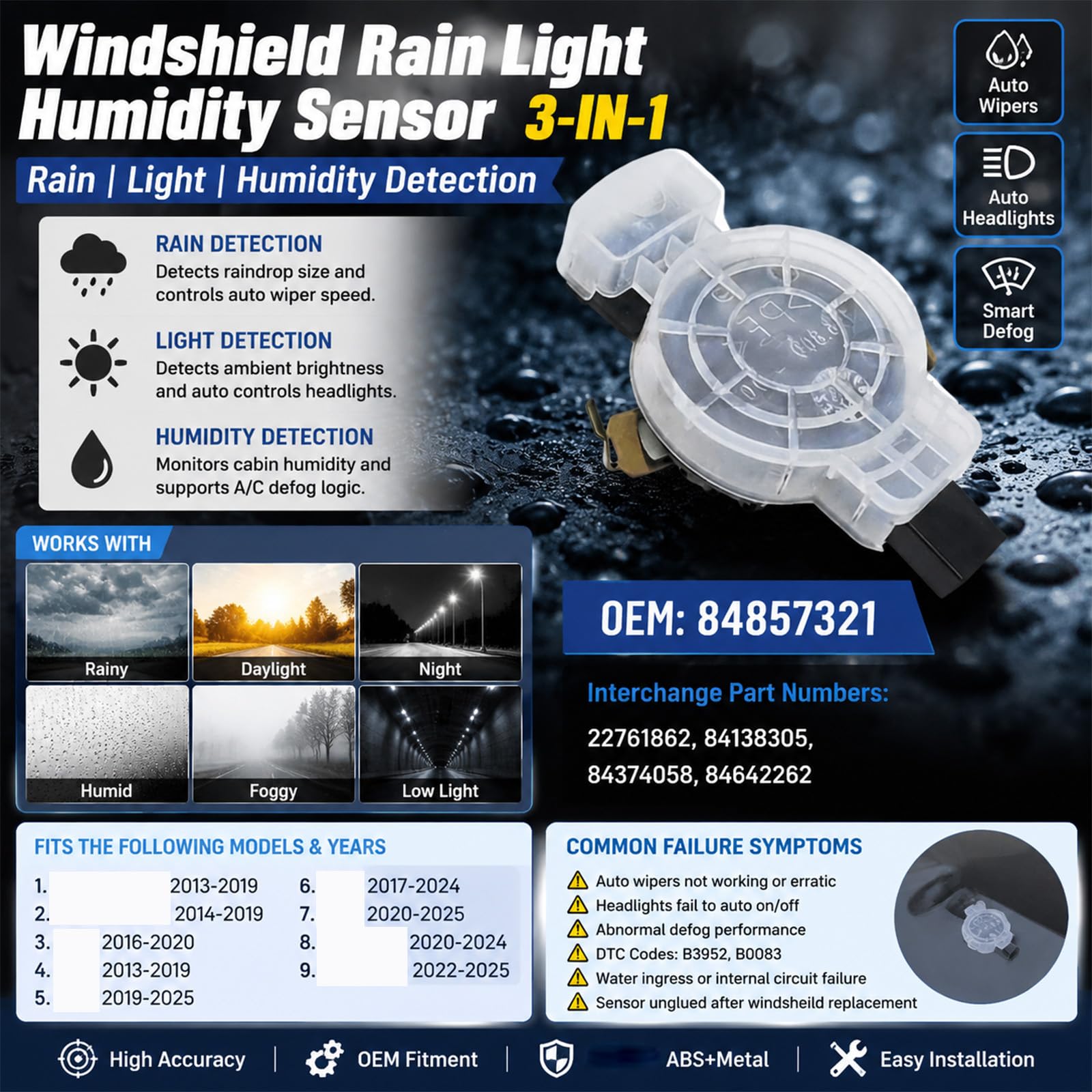84857321 22761862 84138305 84374058 Module de pluie pour pare-brise