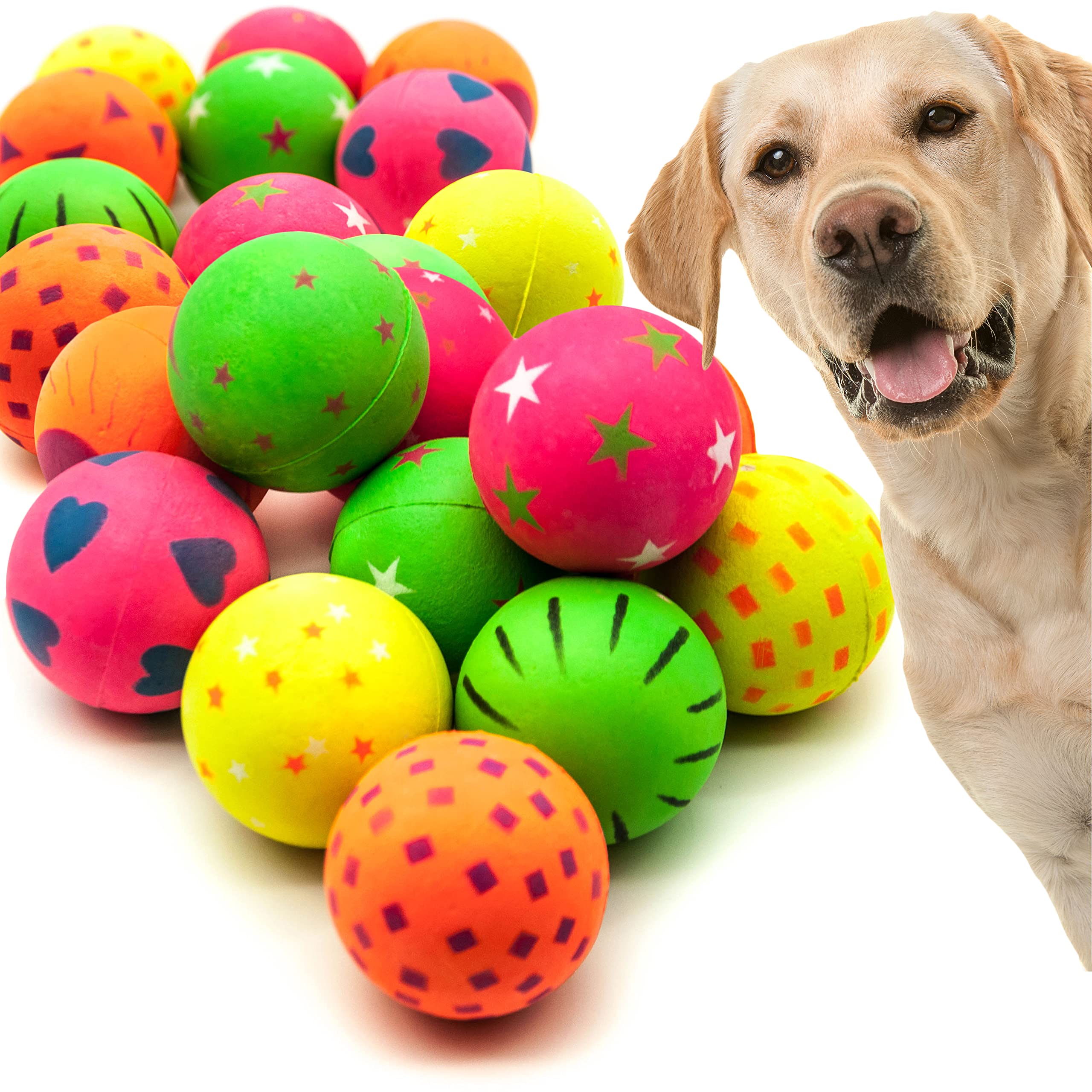 Petopedia 16x 6cm Rubber Dog Balls – HIGH BOUNCE Floating Toy Ball – Sports, Solid Core, Sponge, Interactive Toys for Puppies, Small and Medium Dogs (Shapes, 16 Balls)