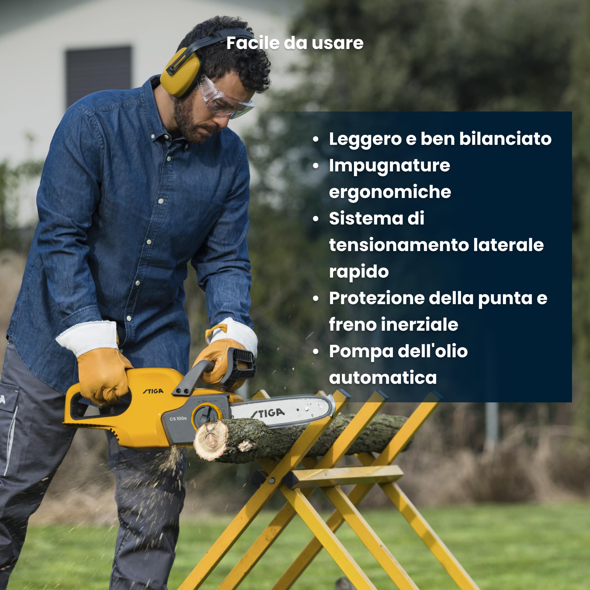STIGA CS 100e Kit Motosega a Batteria, 20 V, Barra 25 cm, 4 Ah – Freno catena inerziale, Tensionamento rapido catena – Potatura e taglio legna domestico