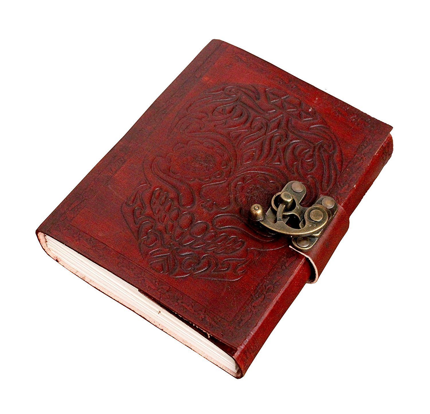 Bhavya globle Pure Real Vintage Hunter Leather Handmade paper Notebook Diary For office Home to Write Poem Daily Update With attractive Metal Lock and Engraved Skull 7 Inches (Dark brown)