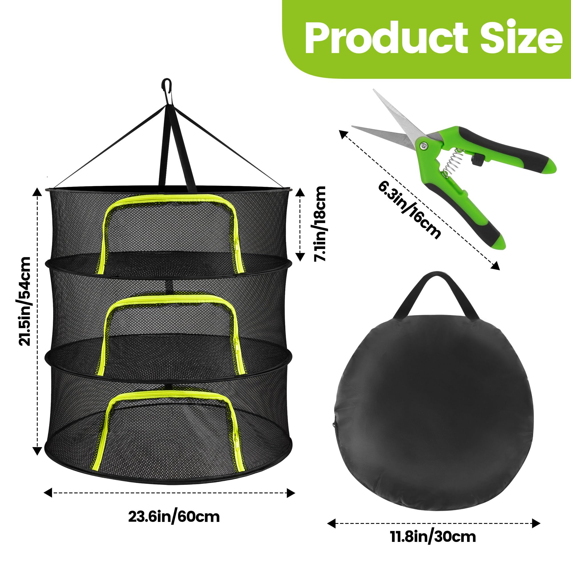 Red de secado de 3 capas, ancho de 60 cm, plegable, para colgar flores secas, pescado, carne