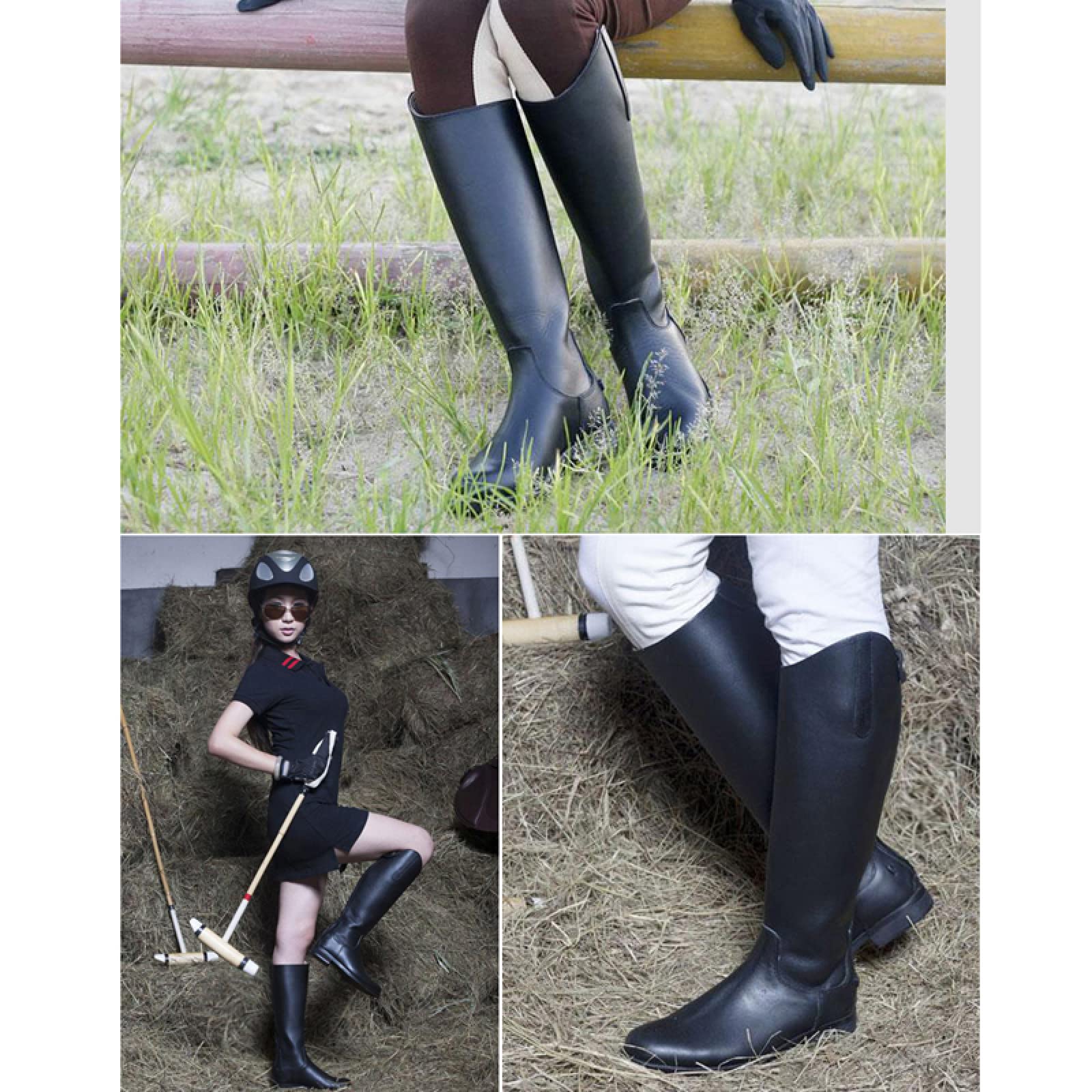 LEBEE Stivali da Equitazione Stivali da Dressage Stivali da ostacolo Stivali da Equitazione in Pelle Forniture per l'equitazione,Black-35
