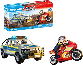 Playmobil Pick-up de Poursuite Policière Action Heroes avec Moto et Effets Sonores & Lumineux (71875)
