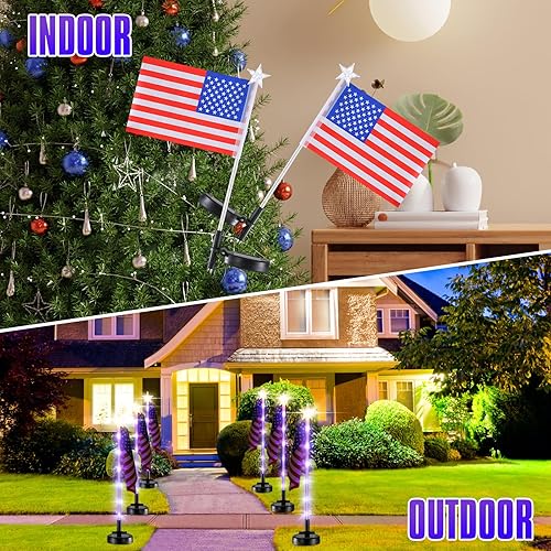Miniatura 2 de HENHUI Luz solar actualizada para decoración del 4 de julio al aire libre, paquete de 4 luces de bandera estadounidense, luz de estaca de jardín