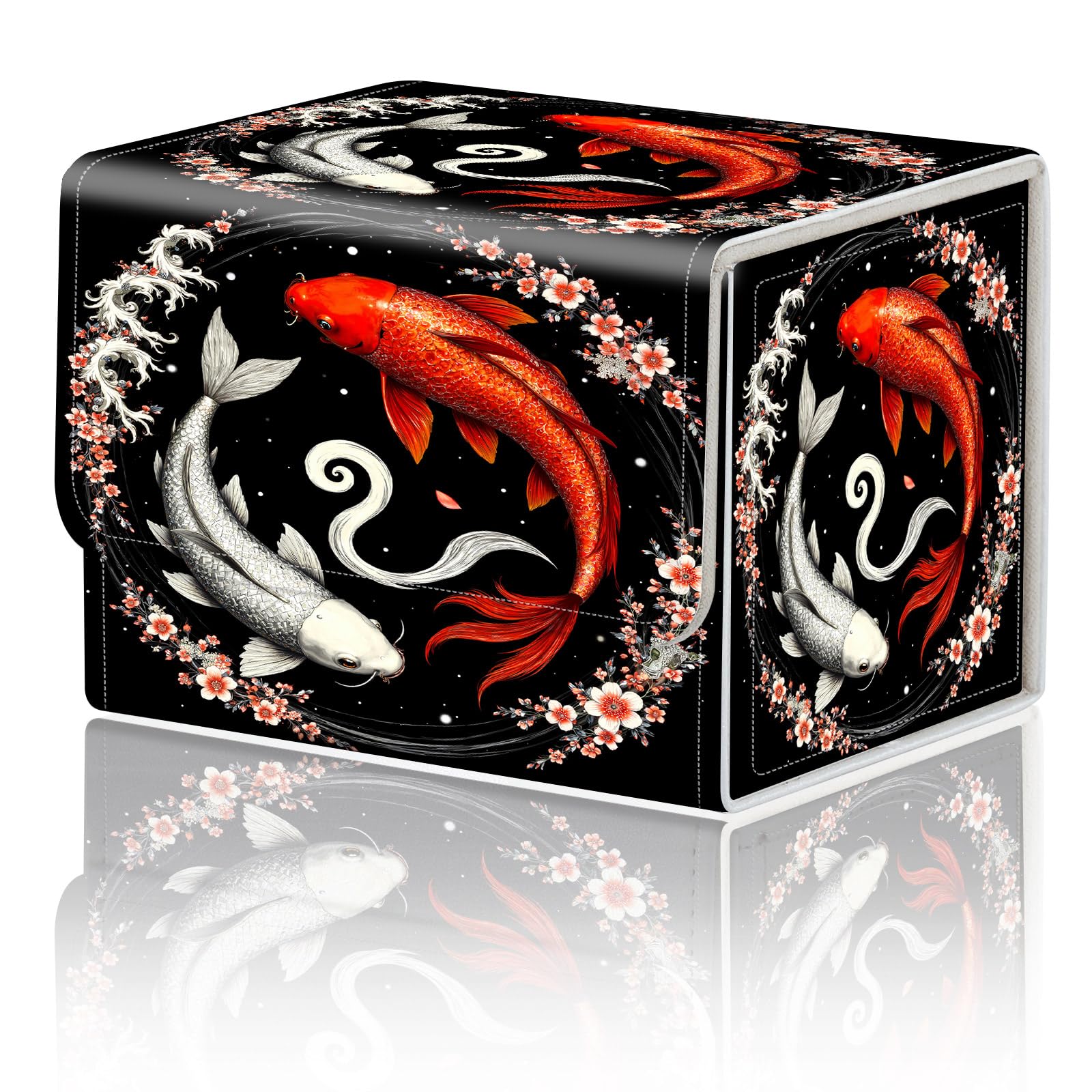 Card Game Storage Box for TCG Deck Box MTG Card Box Organizer Trading Card Case Commander Deck Box TCG Card Storage Box Magnetic Closure Creative Pattern Up to 200 Cards, Pink Flowers Red White Fish โ image 1
