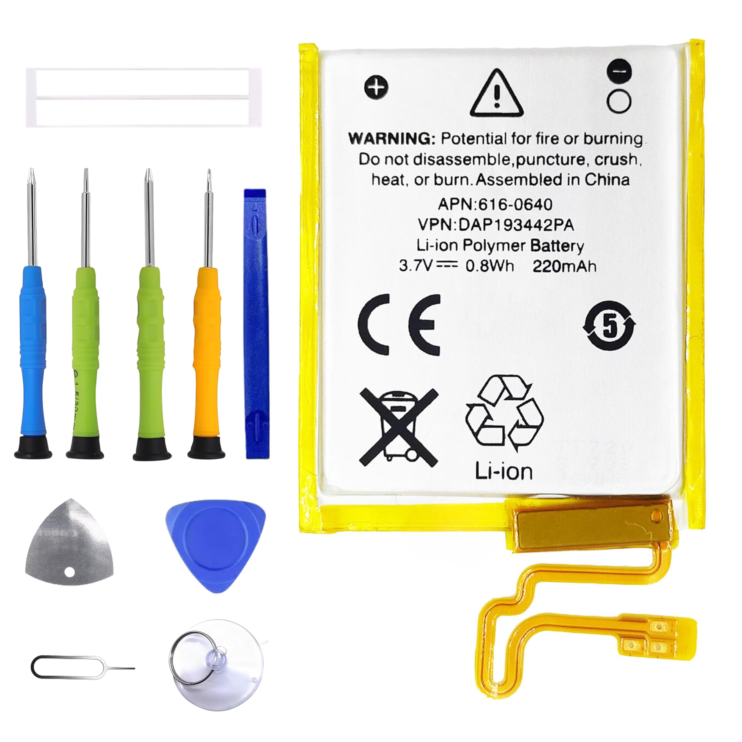 ERYNK 616-0640 616-0639 Rechargeable Battery Compatible with iPod Nano 7 & 7th & 5th A1446 with Tools