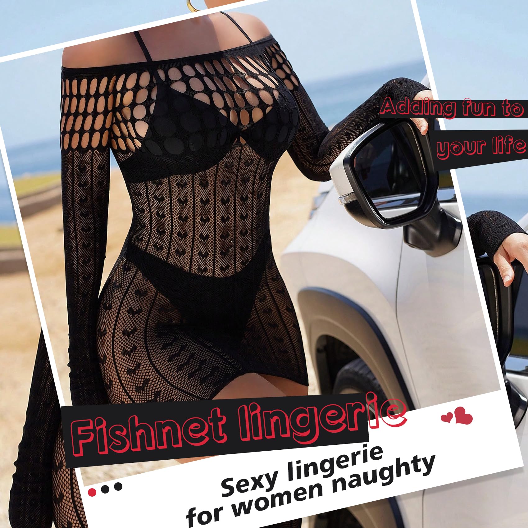 Famstar Sexy Lingerie for Women Naughty Fishnet Lingerie Set Bodysuit Outfits Erotic Sheer Mesh Teddies: One Size Black Bodysuit2