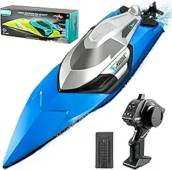 Lancha Barco Controle Remoto High Speed Boat Tomahawk 4D-S2 Motor Brushless 50km/h 2,4GHZ Alta Velocidade à Prova d'água com Luzes LED Brincar a Noite (AZUL/CINZA)