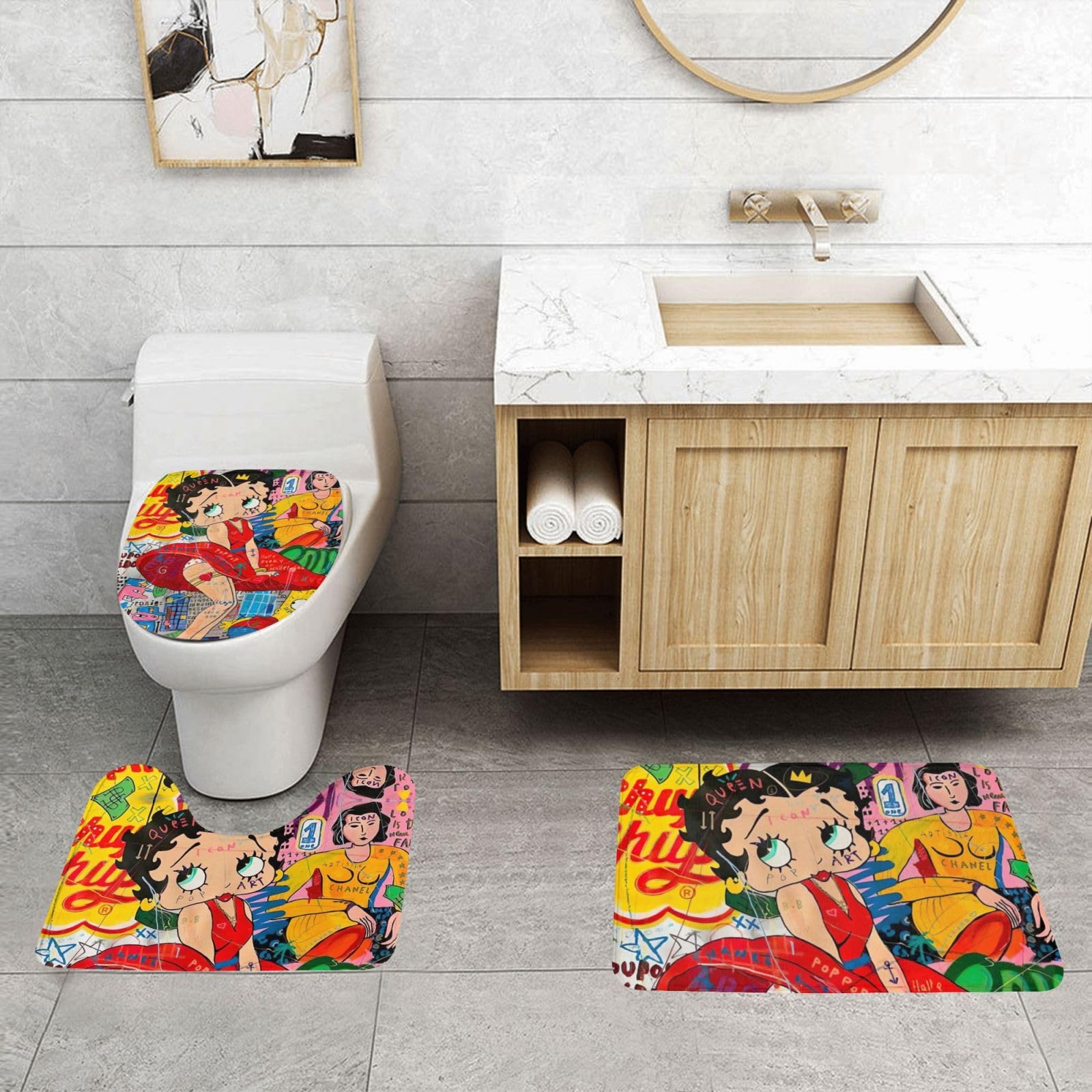 おまけ付き ベティーのシャワーカーテン・バスマット・トイレマット&カバー2点 おまけ付き ベティーのシャワーカーテン・バスマット・トイレ
