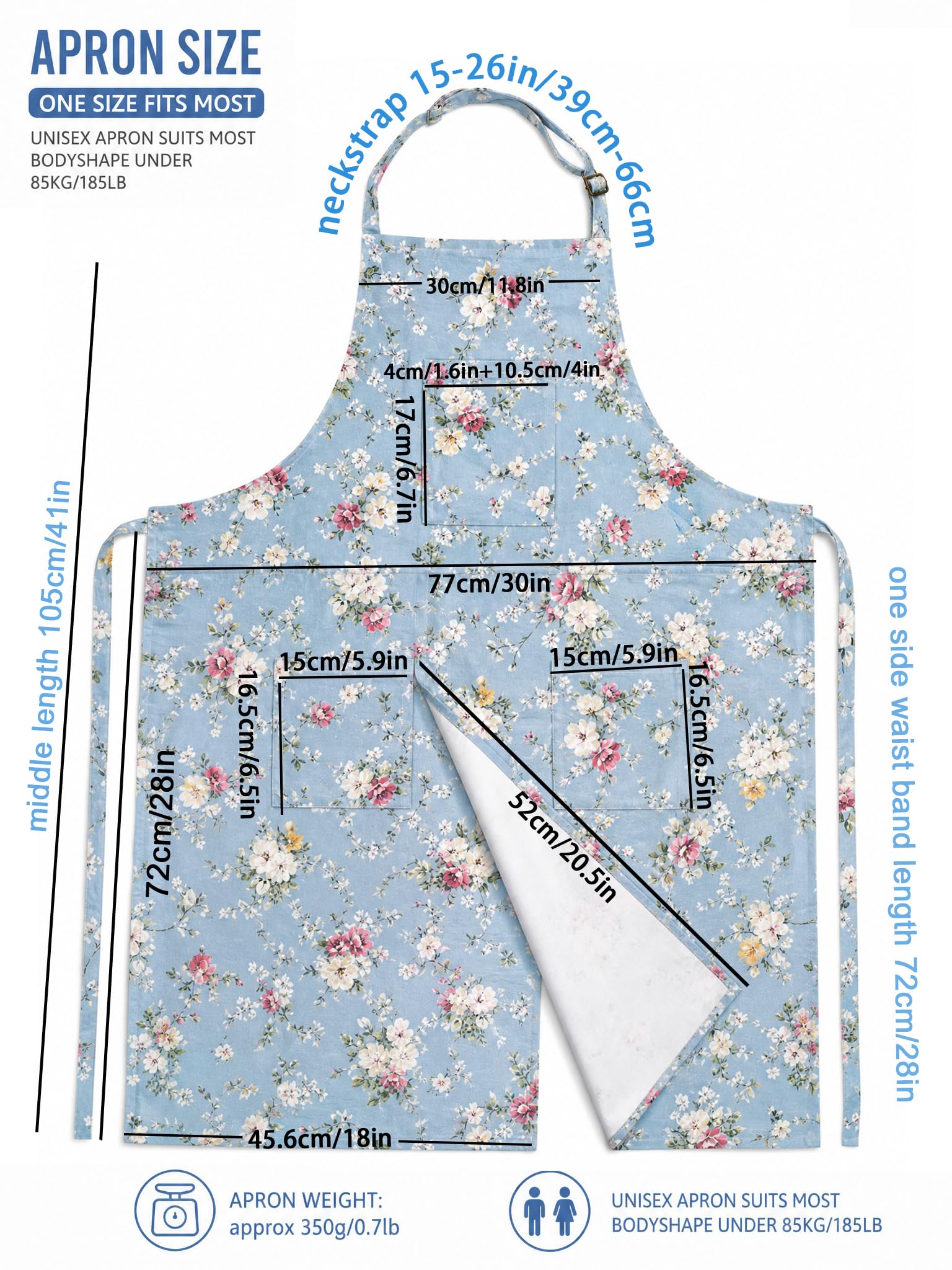 Molaxhome Split Pottery Apron with 3 Pockets Unisex with Adjustable Strap, Bluerose - Image 2