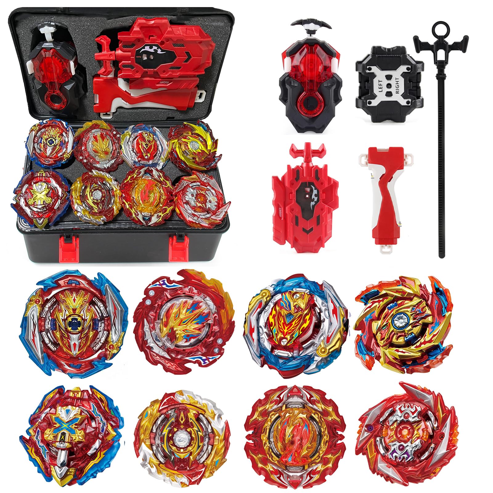 Gkopune 12 Pcs Gyroscope Set, Spinning Top Toy Gift Box + Launcher, With Packaging,Rend