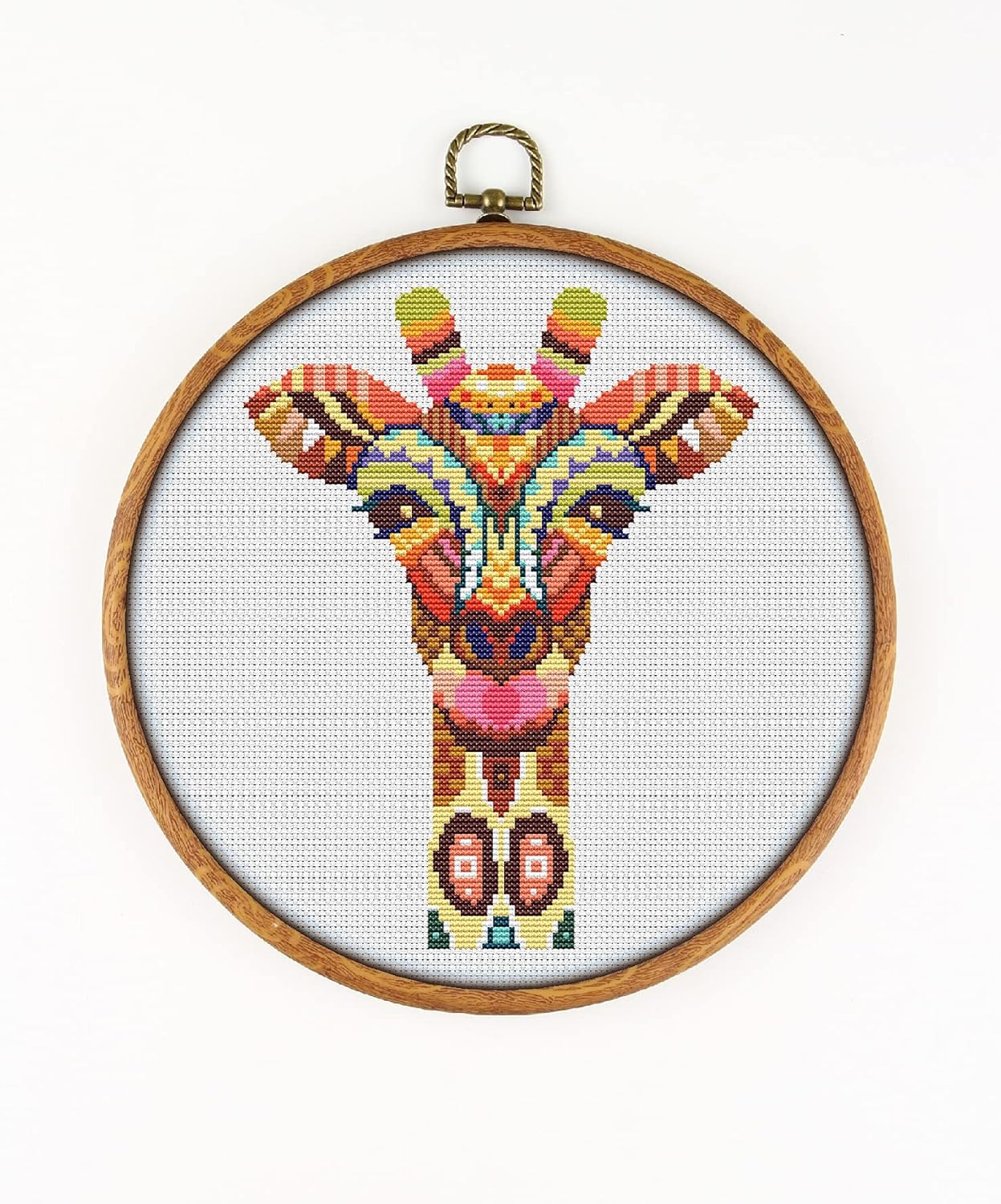 Mandala Giraffe K591 Counted Cross Stitch KIT#3. Threads, Needles, Fabric, Embroidery Hoop and Printed Color Pattern Inside. Embroidery Pattern