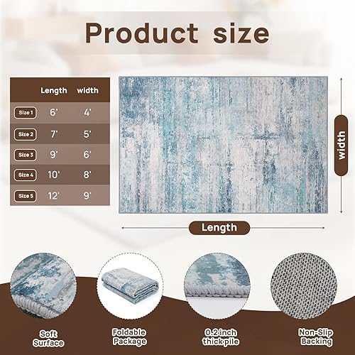 Miniatura 5 de Alfombra abstracta de 5 x 7 pies, lavable, suave, grande, antideslizante, para sala de estar, comedor, oficina, dormitorio, abstracto verde