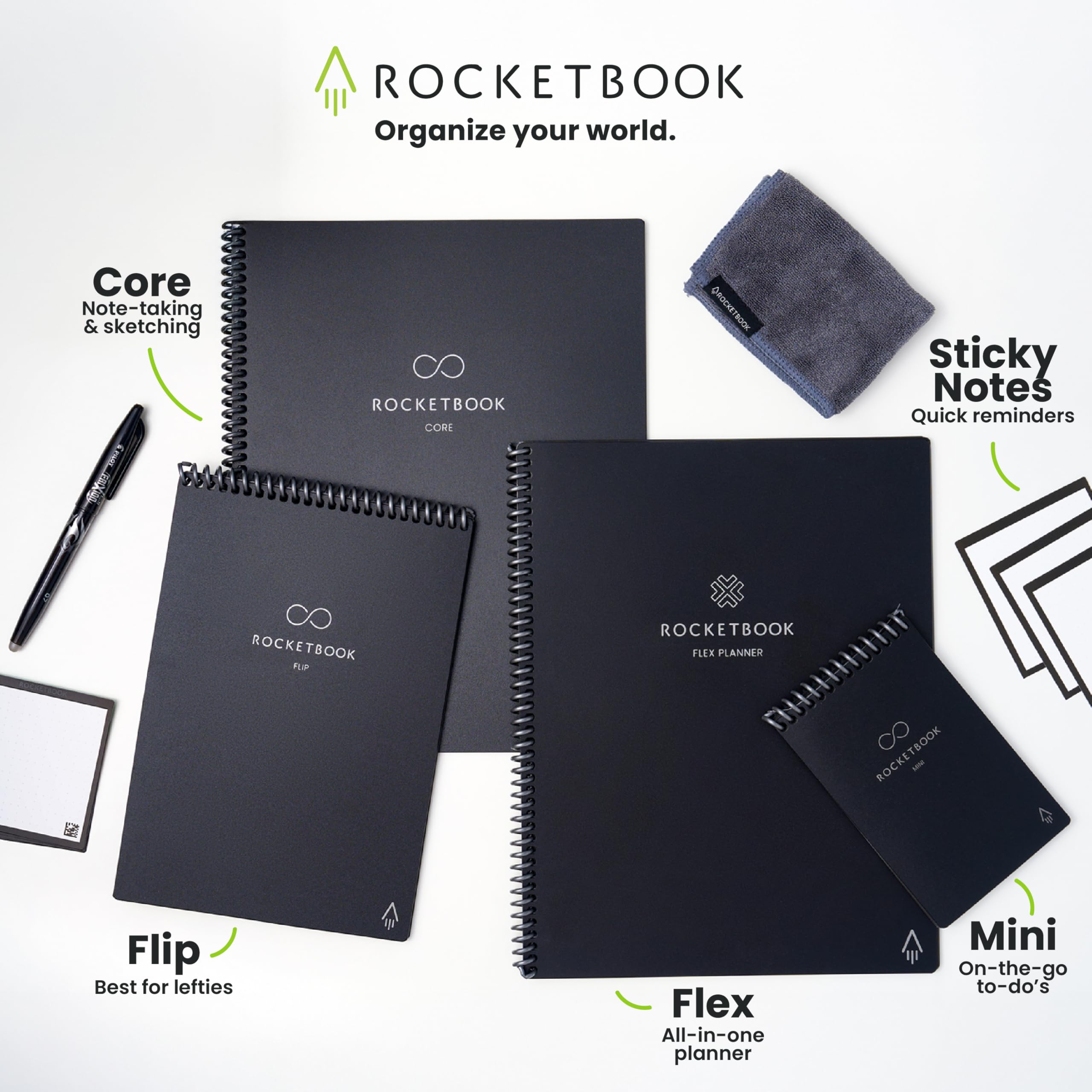 Rocketbook Flex Planner, riutilizzabile non datato intelligente, formato esecutivo 15,2 x 22,4 cm nero - Giornaliero, settimanale, mensile, calendario annuale, attività, obiettivi, pianificazione
