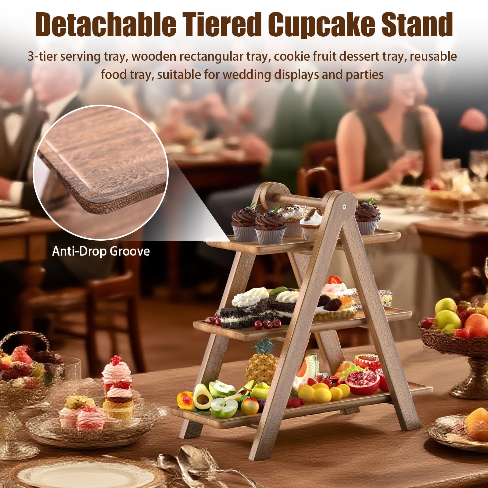 Petyoung Scaffale A 3 Ripiani In Legno, Espositore Per Torte Ed Espositore Per Cupcake, Rustico Per Matrimoni, Compleanni, Feste, Merende
