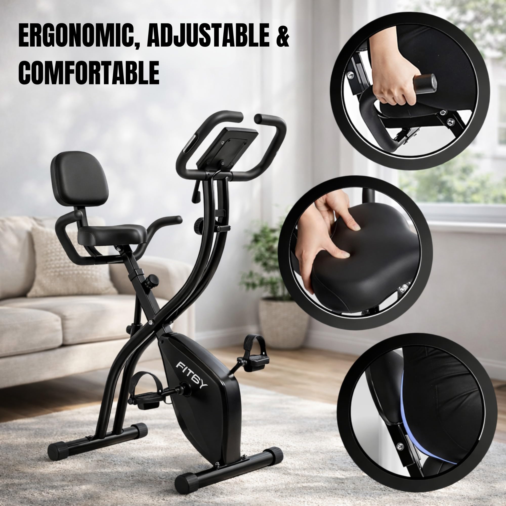 Składany Rower Treningowy X-Bike Do Użytku Domowego – Rower Stacjonarny Z 10-Stopniową Regulacją Oporu Magnetycznego | Sprzęt Fitness Z Oparciem, Podłokietnikami I Czujnikami Tętna