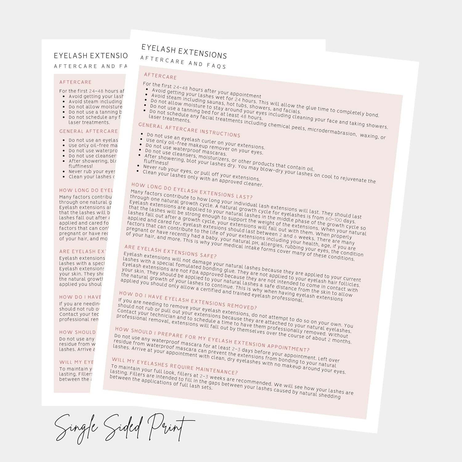 Lash Extension Eyelash Consent, Intake, Aftercare forms with Mapping | 100 Pack | 25 of each Consent, Intake, Aftercare, and Mapping Forms for Lash Artists | 8.5 x 11 inch