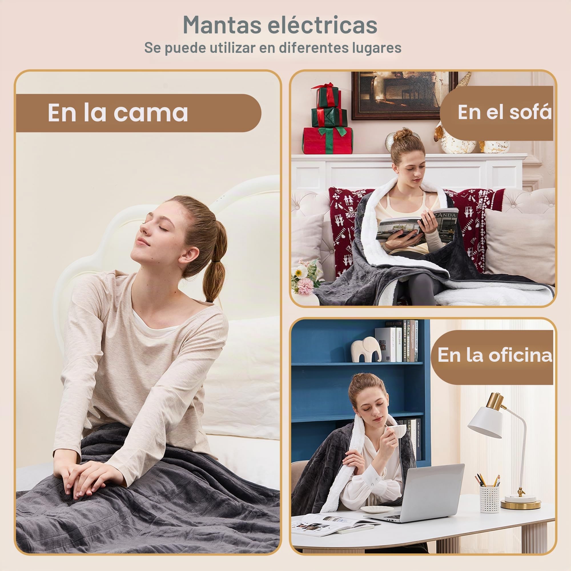 Manta térmica eléctrica, manta eléctrica con 4 ajustes de calor y temporizador de apagado automático de 4 horas, pantalla LCD, manta térmica gris de franela Sherpa para sofá y cama, 160 x 120 cm