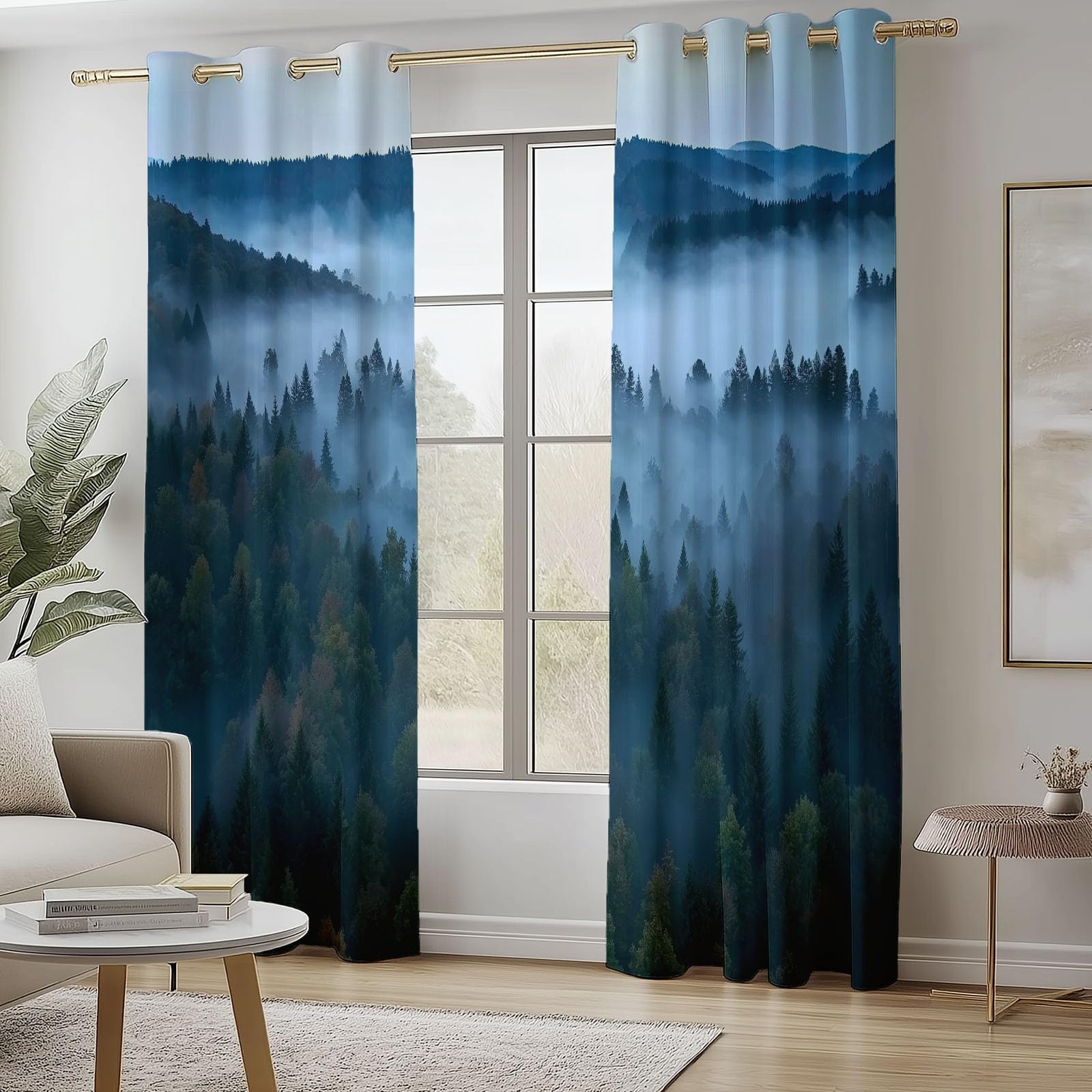 Rideaux Occultants 91.5L X 160H cm (2 Panneaux), Style Imprimé Jungle Naturelle Nuages, Draperies Anti-Chaleur pour Chambre d'enfant, Vert