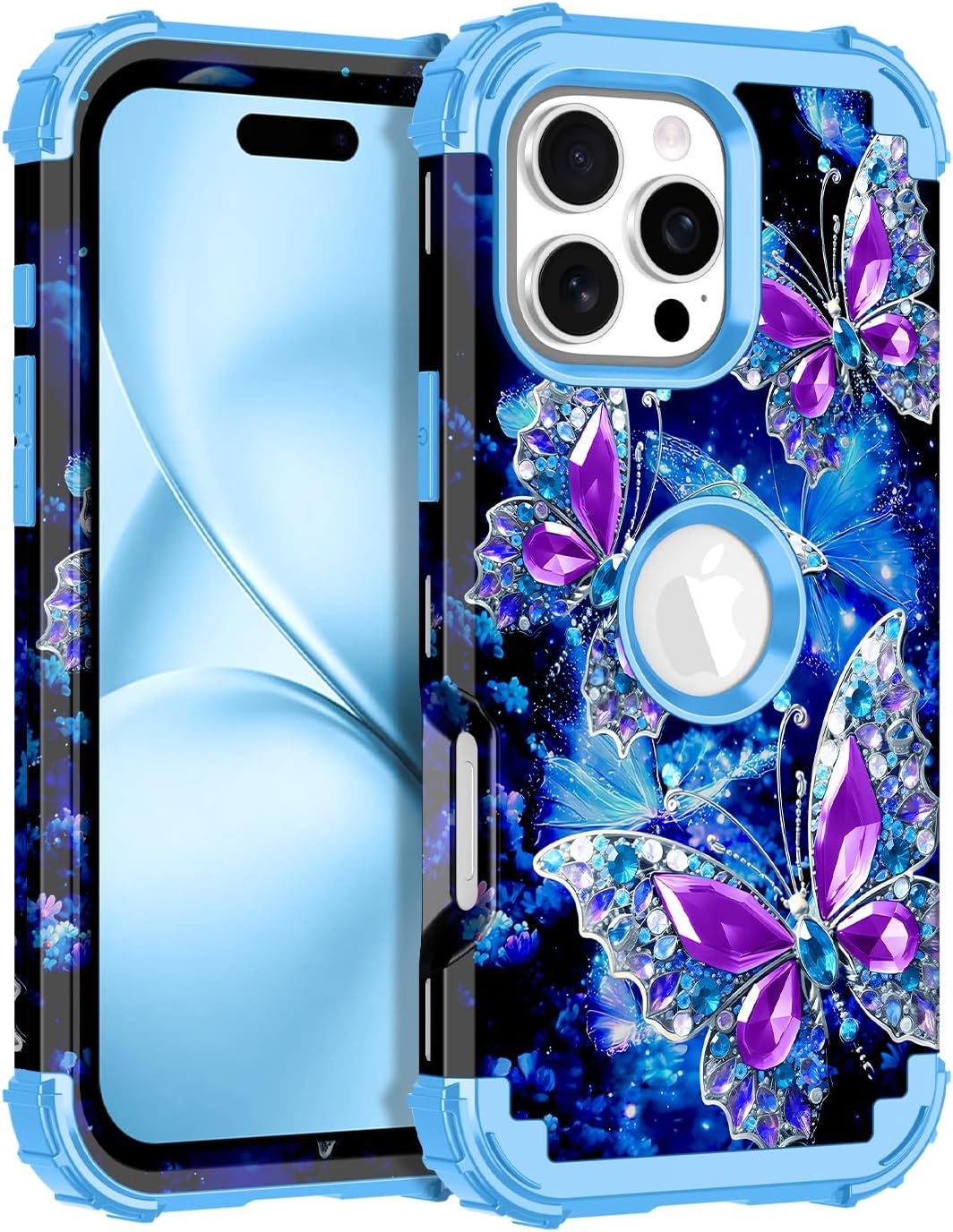 LONTECT for iPhone 16 Pro Case 3 in 1 Shockproof Heavy Duty Rugged Hard PC+Soft Silicone Full Body Protective Cover Girls Women Case for Apple iPhone 16 Pro 6.3 inch 2024,Blue