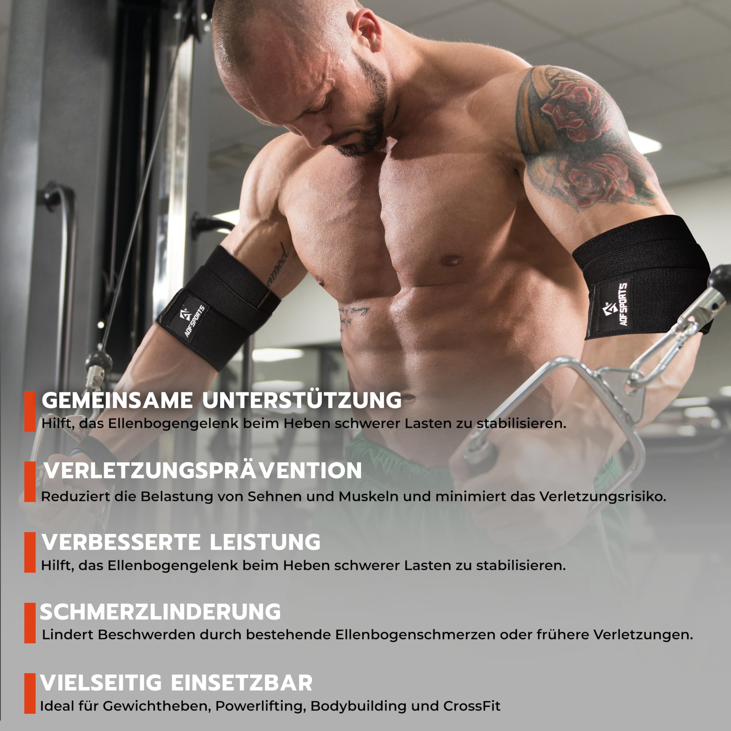 AQF Fitness Ellenbogenbandagen für Gewichtheben (Paar)- 101,6 cm Elastische Bandagen für Kraftsport, Powerlifting Zuverlässige Ellbogenschützer für Bankdrücken & Fitnessstudio Training (Schwarz)