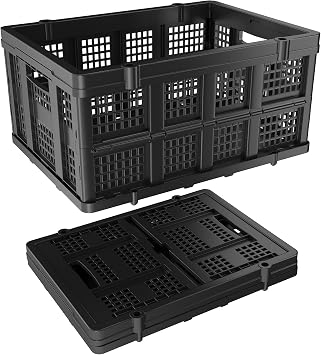 Collapsible Storage Crates | Stackable Storage Baskets | Plastic Folding Crates with Handles | Foldable Crate Suitable for Shopping Cart, Groceries, Warehouse,Supermarket.Black
