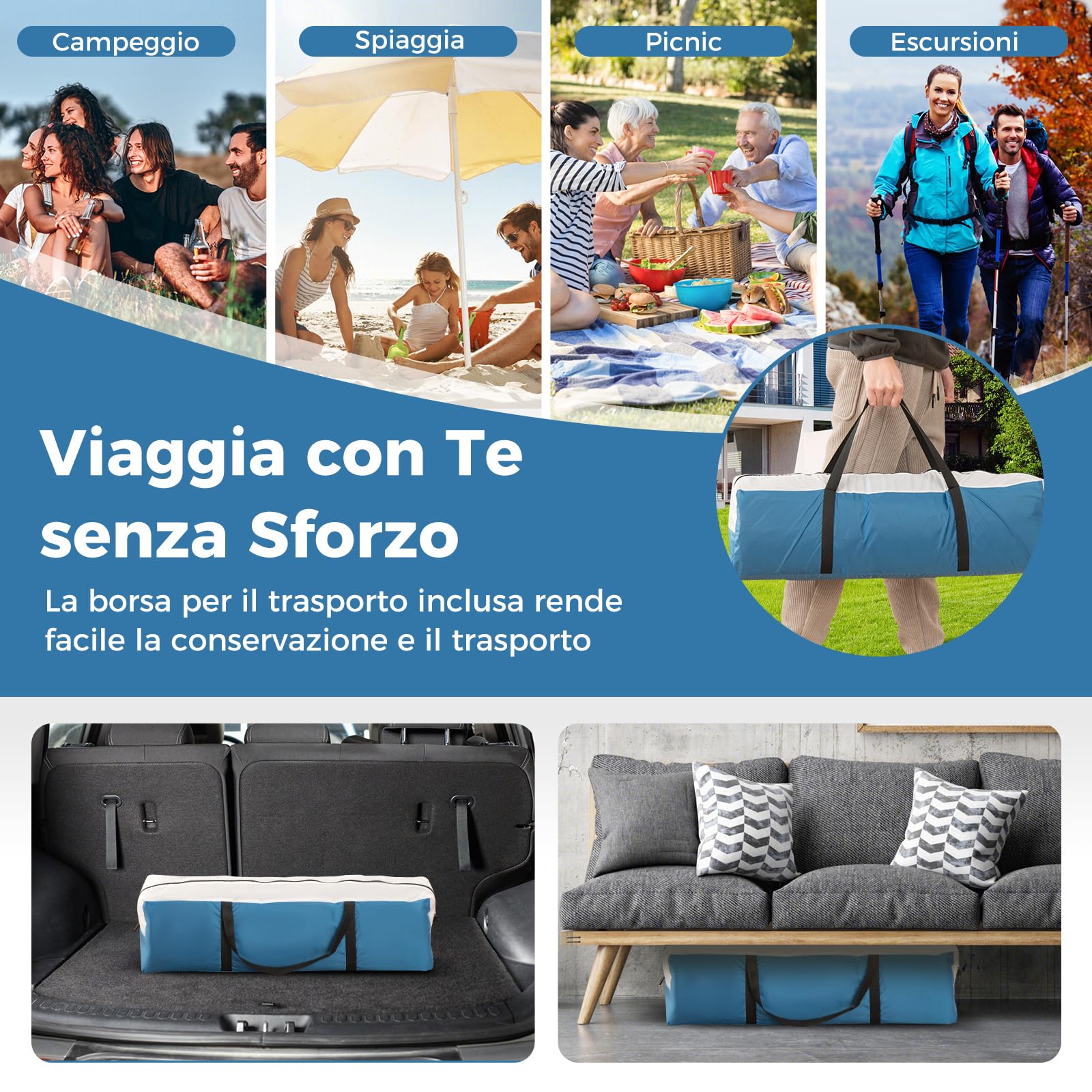 COSTWAY Tenda Campeggio 3-5 Persone, Tenda Doppia Porta, Tenda Anti UV Impermeabile e Antivento, Facile da Montare, per 3 Stagioni, Spiaggia Campeggio Pesca, 248 x 248 x 230 cm