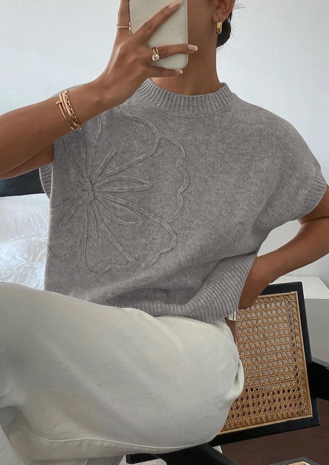 PRETTYGARDEN Women's 2026 Spring Sweater Vest Trendy Flower Knit Short Sleeve Cute Pullover Tank Tops Summer Fashion Clothing - Image 5