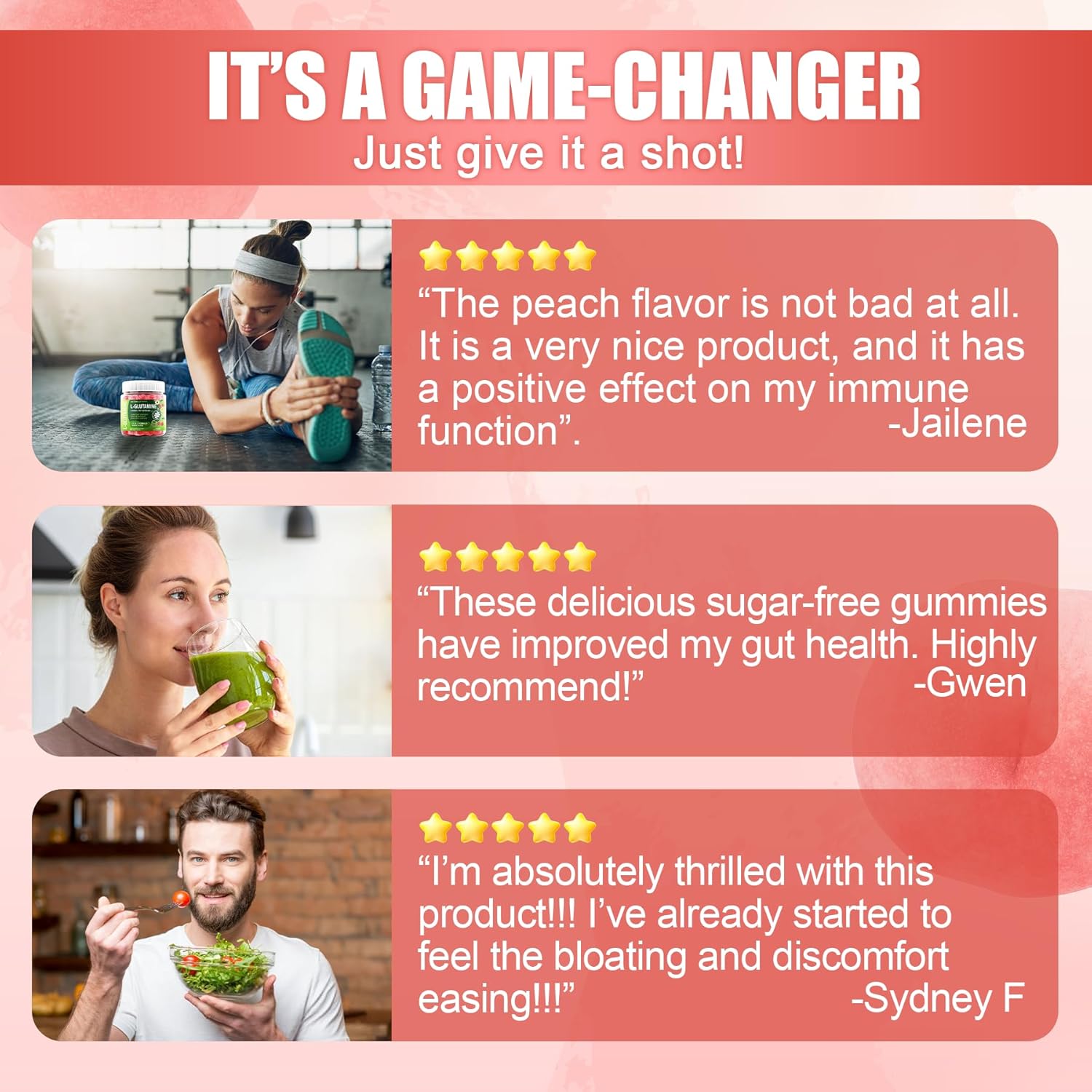 L-Glutamine 1200mg Gut & Immune Support Gummies,Leaky Gut Repair Supplement with Slippery Elm,Marshmallow Root,Ginger Root,Arabinogalactan,Organic Aloe,Vitamin C,Vitamin D3,Zinc,Sugar-Free | 60 Count - Image 6