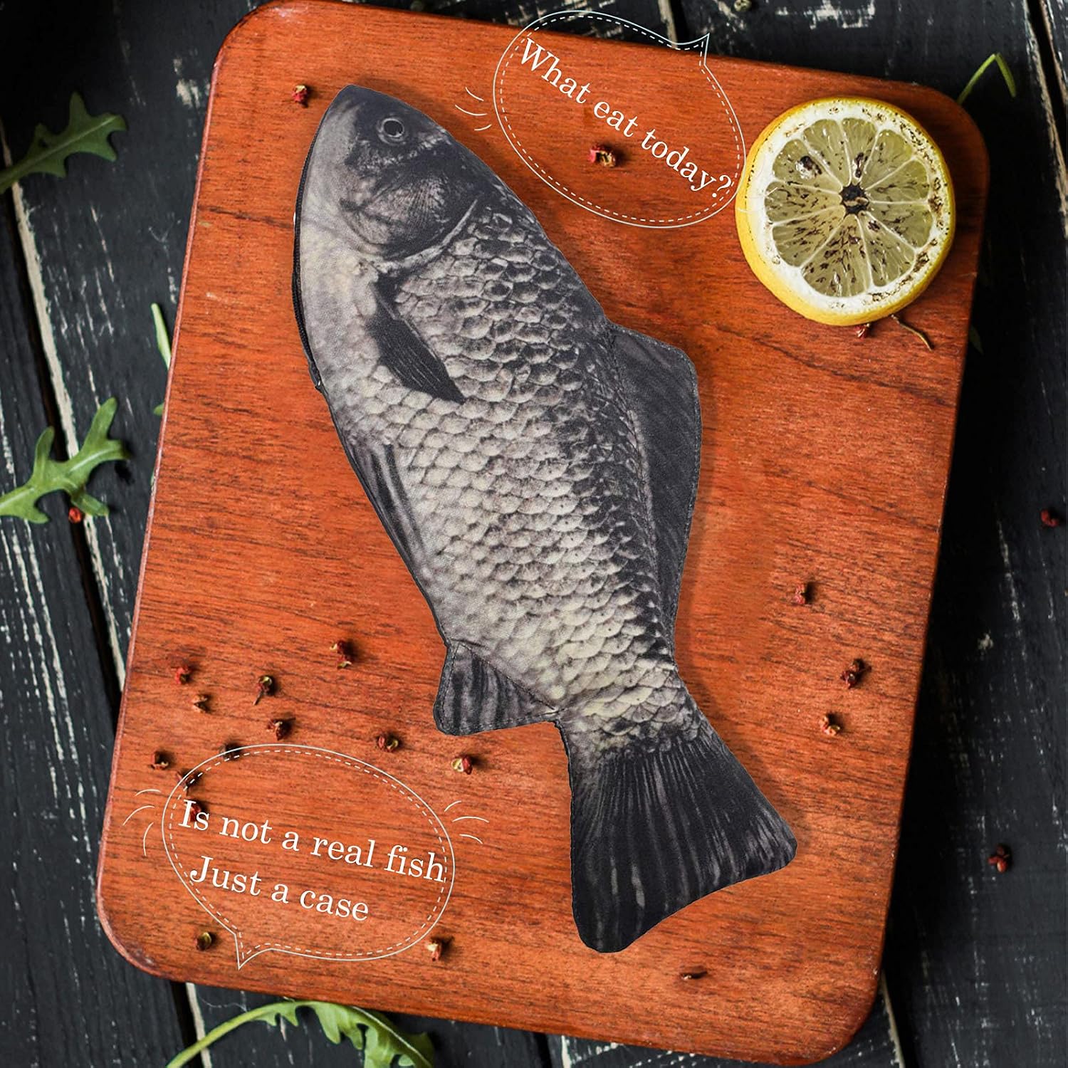 Rudmox Emulation Fish Shape Creative Pencil Case Pen Bag Coin Purse Phone Bag with Simulated Lining Inside Padded Thick Foam