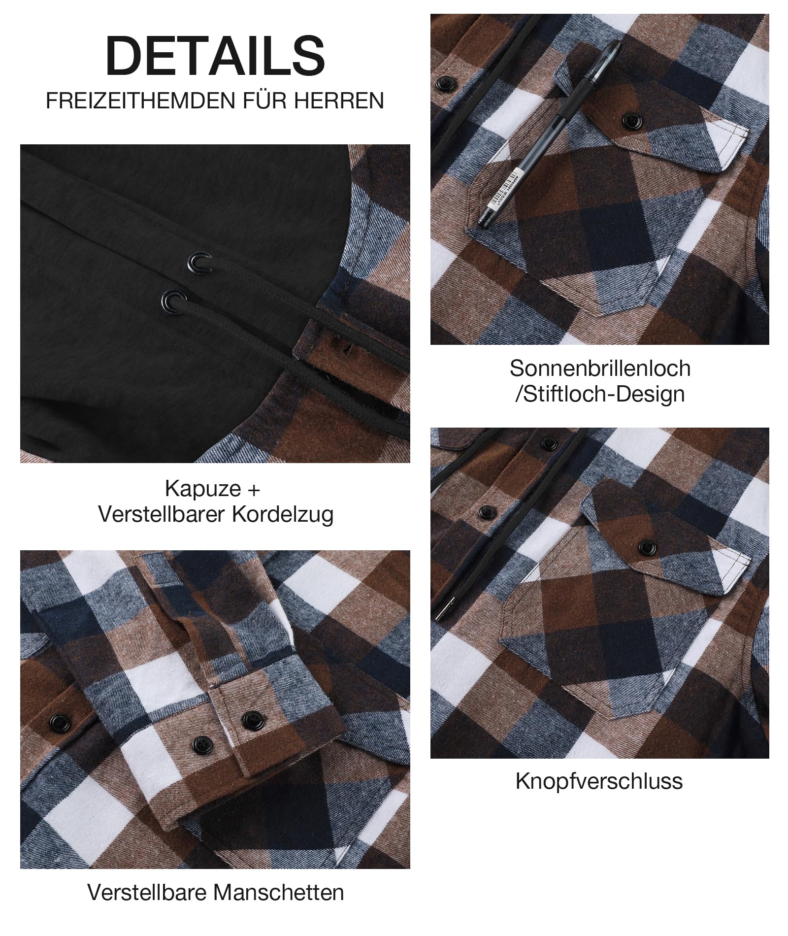 SwissWell Camicia Uomo Flanella Felpe Uomo Camicia a Quadri Manica Lunga Casual Camicia con Cappuccio M-3XL