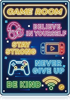 Game Room Wall Decor - Cool Video Game Themed Sign, Ready to Hang Neon Signs & Poster for Teen Boy Bedroom, Gamer Gift for Son, Friends, Game Loverďź11 * 8inchesďźRope includedďź