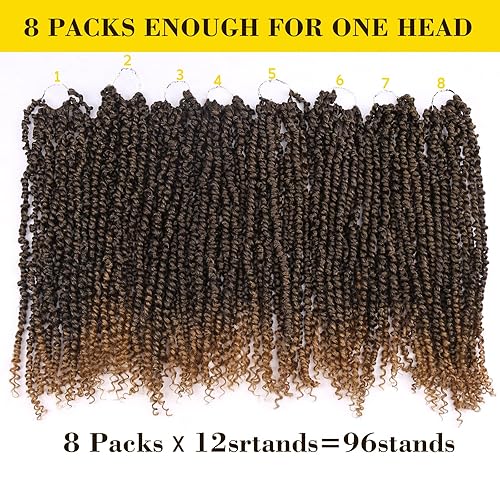 Miniatura 3 de Pelo de Passion Twist  8 pulgadas Passion Twist Crochet Hair para mujer, 8 paquetes de cabello rizado pretrenzado Passion Twists extensiones de