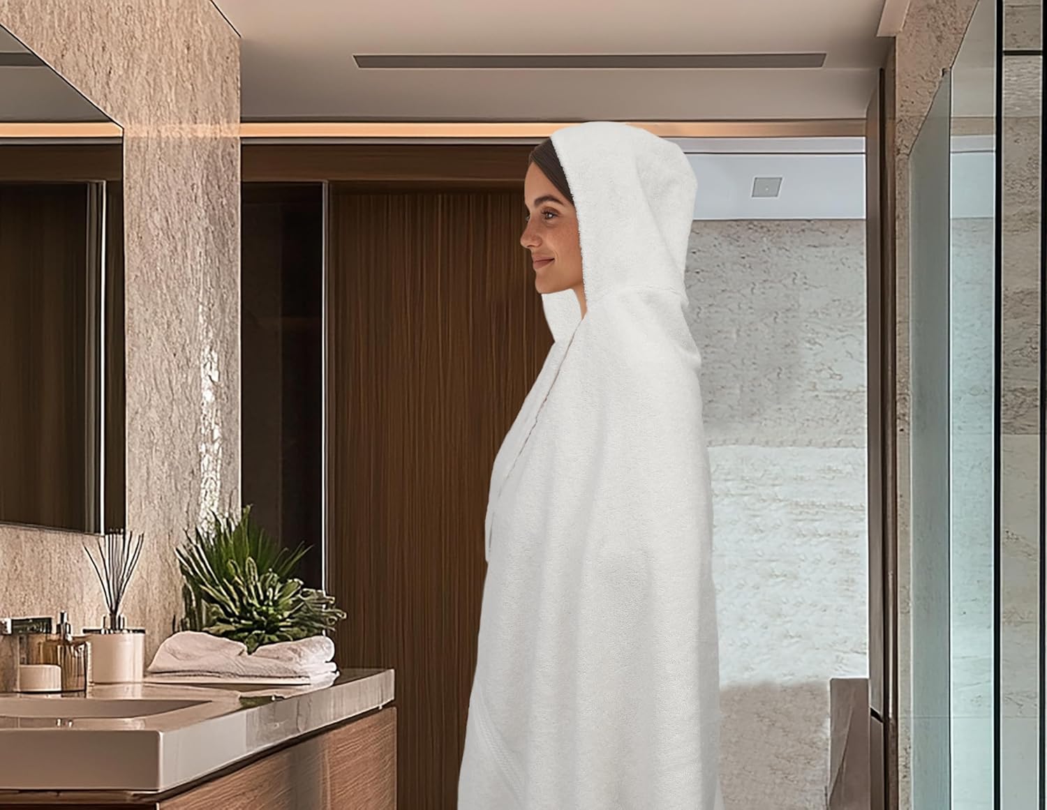 COTTON CRAFT Ultra Soft Hooded Towel – 2 Pack Oversized 35x70 Towel with Hood for Adults - 580 GSM 100% Cotton Ringspun Terry - Pool Beach Bath Sheet Wrap - Luxurious Plush Absorbent Bath Wrap – White