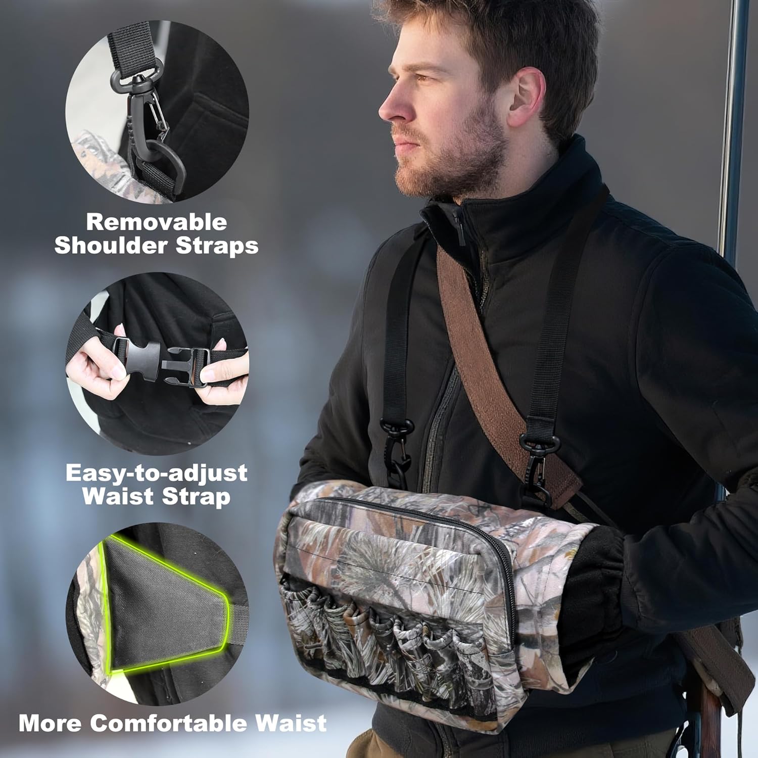 Camo Waist Pack Bag with Handwarmer,Hunting Fanny Pack with Adjustable Belt,Lightweight Hunting Waist Pouch Bag for Winter Outdoor Hiking Climbing Fishing - Image 6