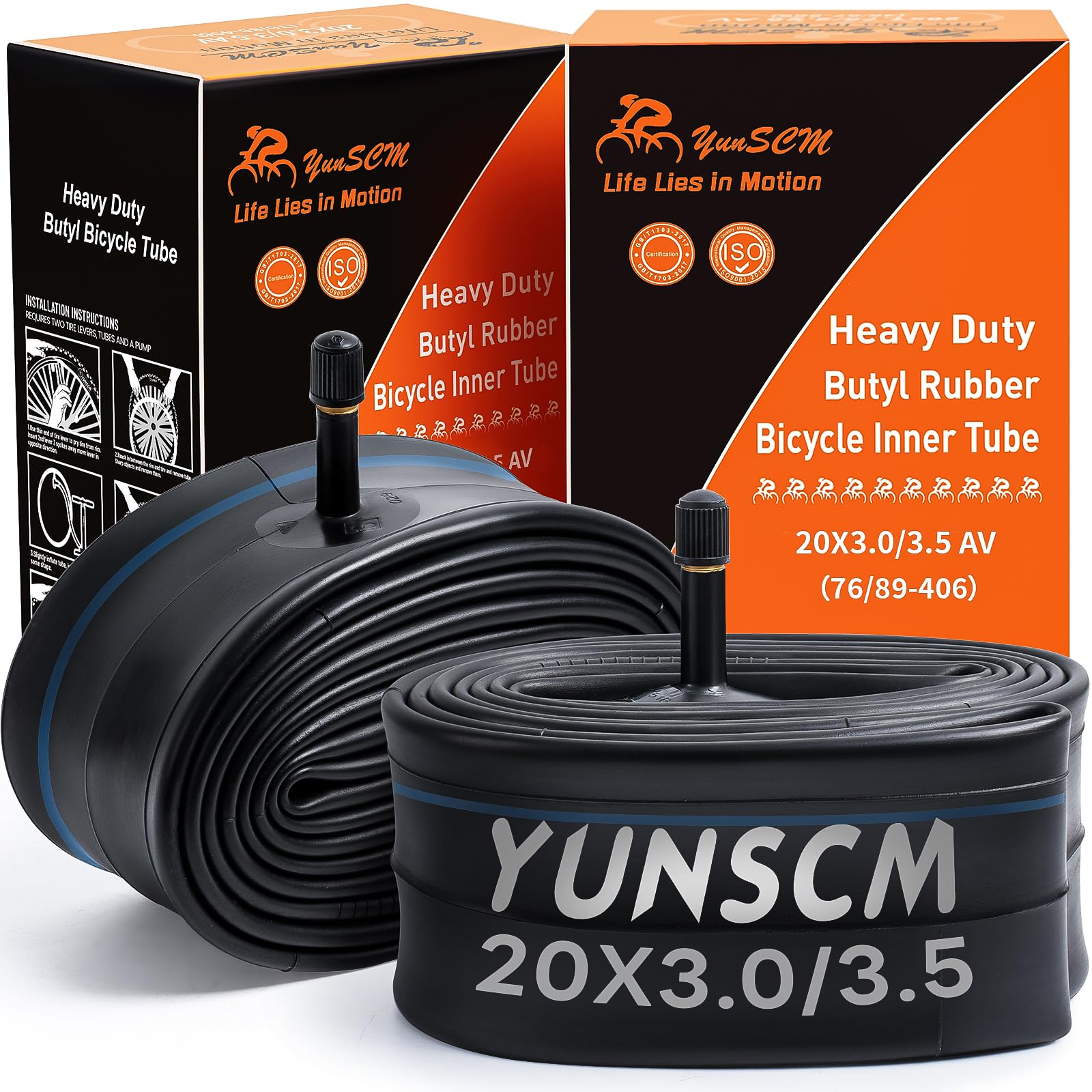 2-PCS 20X3.0 20X3.50 Heavy Duty E-Bike Tire Tubes 20x3.0/3.50 AV33mm Schrader Valve Premium Butyl Inner Tubes Compatible with 20 X 3.0 20 X 3.50 Electric Bike Bicycle Tubes