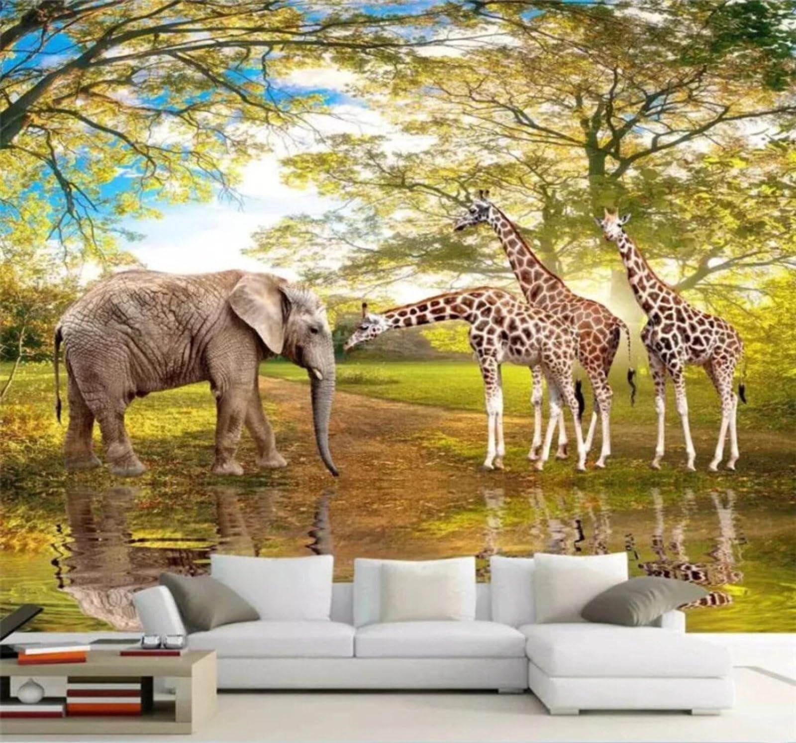 Xlming 430Cm×300Cm(B×H) Beautiful Forest Animals Elephant Giraffe 3D Wallpaper Luxury Home Dining Decor Paste Sofa Living Room The Wall For Bedroom Mural-430Cm×300Cm