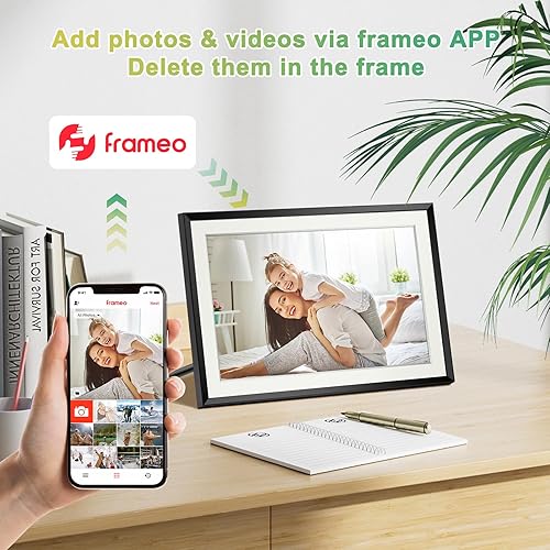 Miniatura 2 de Eptusmey Marco de fotos digital marco de fotos digital Frameo WiFi integrado de 32 GB con pantalla táctil HD de 10.1 pulgadas, envía fotos o videos